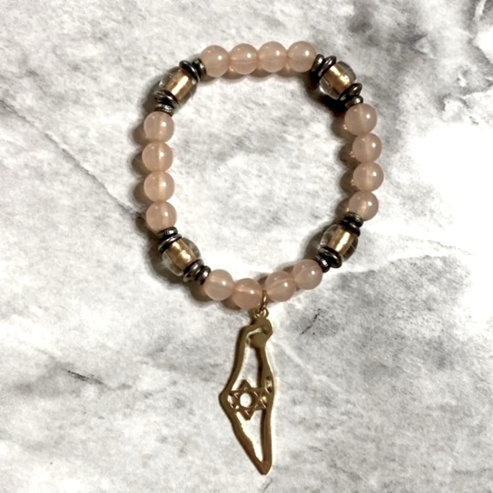 map of Israel bracelet w. rose quartz style beads